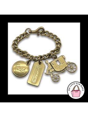 VINTAGE COACH Bag Charm Horse Carriage Brass Metal Chain Fob Keychain Hang Tag